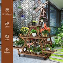 Load image into Gallery viewer, Wooden Plant Stand with Wheels Pots Holder Display Shelf
