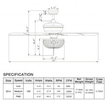 Load image into Gallery viewer, 52" Retro Ceiling Fan Light with Reversible Blades Remote Control-Golden
