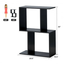 Load image into Gallery viewer, 2-tier S-Shaped Bookcase Free Standing Storage Rack Wooden Display Decor Black
