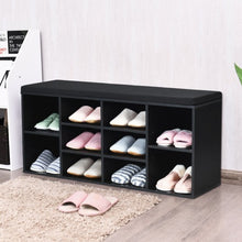 Load image into Gallery viewer, 10-Cube Organizer  Entryway Padded Shoe Storage Bench-Black
