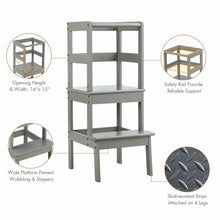 Load image into Gallery viewer, Wooden Kids Kitchen Learning Toddler Tower w/ Safety Rail-Gray
