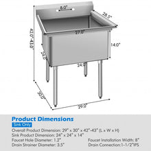 Load image into Gallery viewer, Compartment Commercial Kitchen Sink with Drain Strainer
