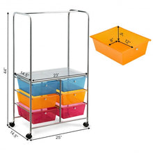 Load image into Gallery viewer, 6 Drawer Rolling Storage Cart with Hanging Bar -Multicolor

