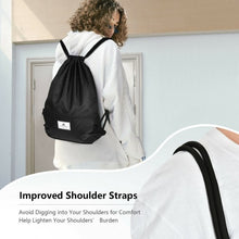 Load image into Gallery viewer, Drawstring Backpack String Bag Foldable Sports Sack with Zipper Pocket-Black
