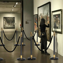 Load image into Gallery viewer, 6 Pcs Round Top Polished Stainless Stanchions Posts Queue Pole with 5 ft BlackVelvet Rope
