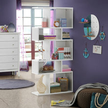Load image into Gallery viewer, 5 Cubes Ladder Shelf Corner Bookshelf Display Rack Bookcase-White
