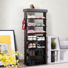 Load image into Gallery viewer, 7-Tier Vertical Design Wooden Shoe Storage Shelf with Hooks-Black
