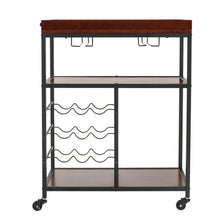 Load image into Gallery viewer, 3 Tier Storage Bar Serving Cart with Wine Rack
