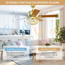 Load image into Gallery viewer, 52" Retro Ceiling Fan Light with Reversible Blades Remote Control-Golden
