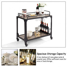 Load image into Gallery viewer, 2 Tier Wood Kitchen Island Rolling Bar Serving Cart
