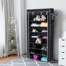 Load image into Gallery viewer, 10 Tier 27 Pair Space Saving Shoe Tower Rack with Fabric Cover-Black

