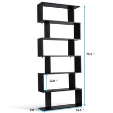 Load image into Gallery viewer, 6-Tier S-Shaped Bookcase Z-Shelf Style Storage Bookshelf-Black
