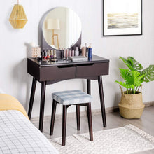 Load image into Gallery viewer, Round Mirror Vanity Set with Organized Sliding Drawers-Brown
