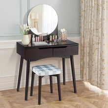 Load image into Gallery viewer, Round Mirror Vanity Set with Organized Sliding Drawers-Brown
