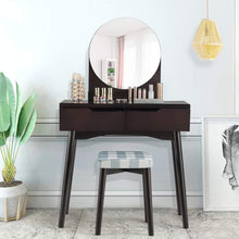 Load image into Gallery viewer, Round Mirror Vanity Set with Organized Sliding Drawers-Brown

